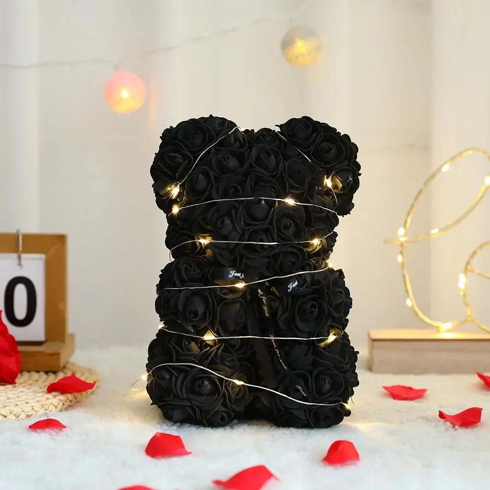 

25cm Artificial Teddy Rose Flower Bear with Box Romantic Valentines Day Gift Girlfriend Women Anniversary Wedding Party Supplies With Box