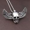 Fallen Angel Skull Pendant Necklace Men's Stainless Steel Gothic Biker Jewelry Adjustable Chain Gift Halloween Party Accessories
