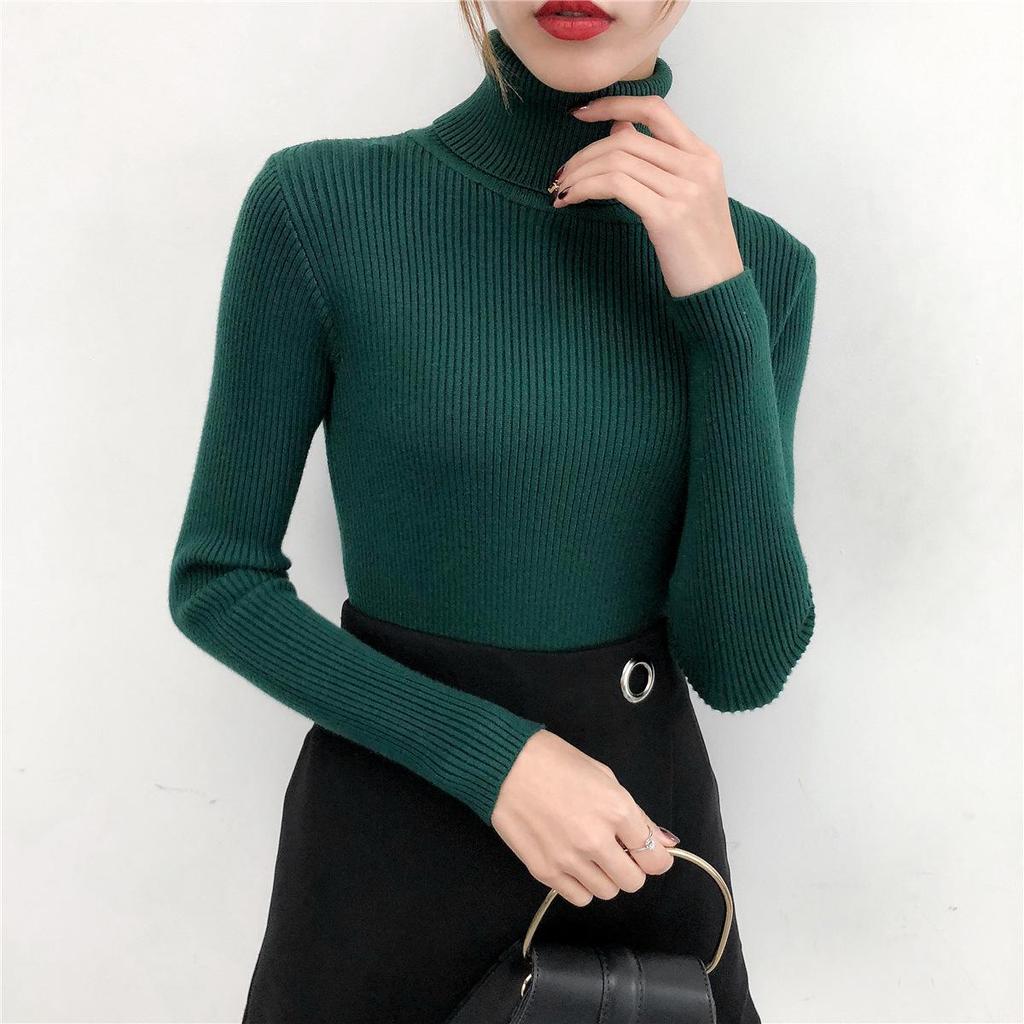 Women's Autumn Winter High Neck Slim-Fit Knit Base Layer Top In Apricot and White One Size