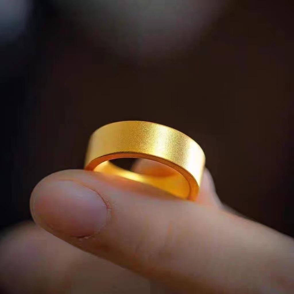 Women's Gold Starry Crushed Ice Ring - Thin Plain Band