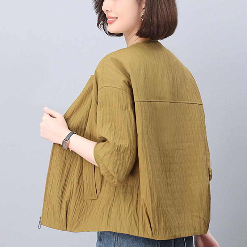 

Spring 2025 Women s Pleated Short Jacket - Slimming, Loose, Stylish Outerwear M кавовий