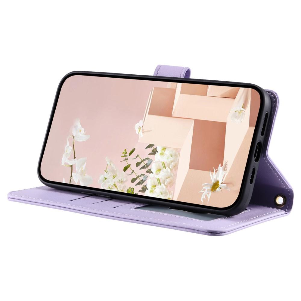 iPhone 16 Pro Rhombus Crossbody Leather Flip Case, Purple