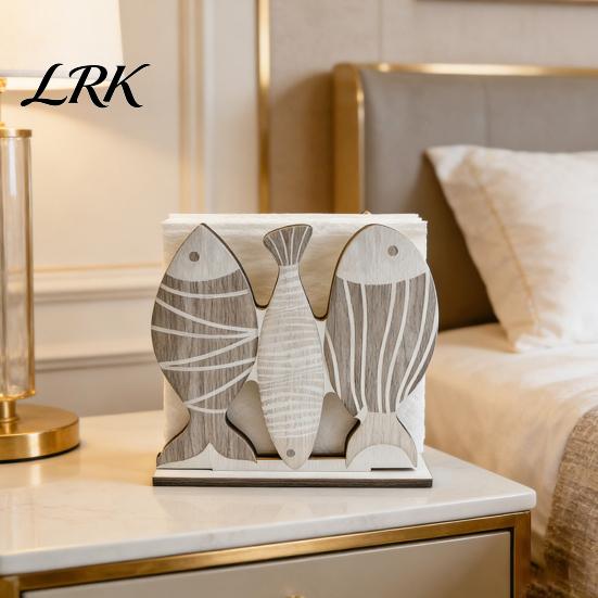 Square Vertical Paper Towel Storage Wooden Napkin Holder, Ocean Style Dispenser, Distressed Wood Rack Ordered Holder for Kitchen Dining Table