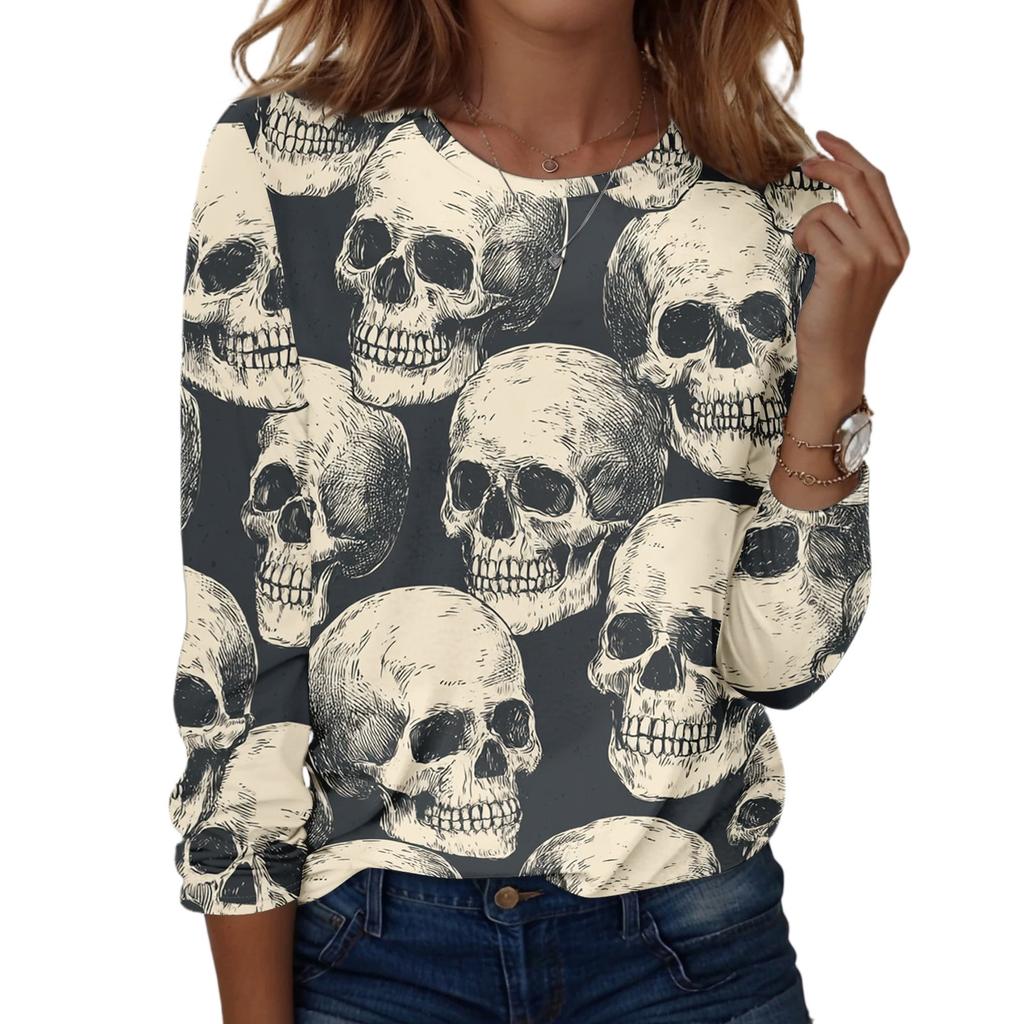 Women's Long Sleeve Casual Print T-Shirt Round Neck Tee for Daily Wear