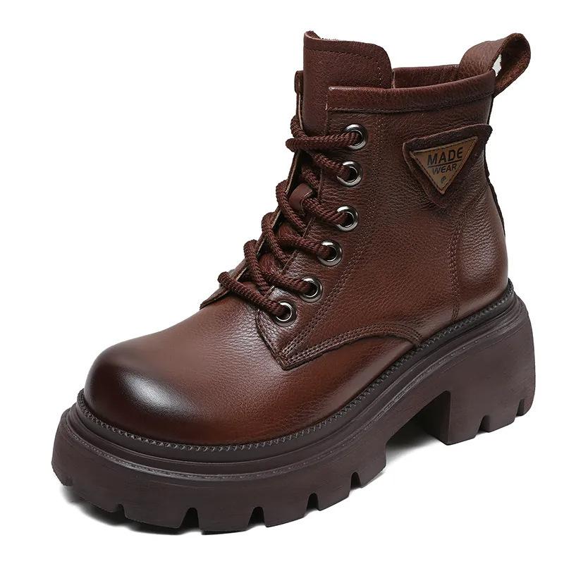 Martin boots women's new hole brown boots heightening women's boots thick-soled retro short boots British style