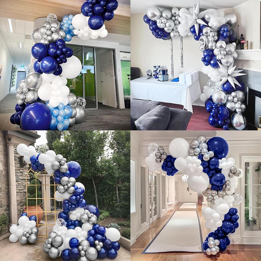 Navy Blue White Balloons Garland Metal Silver Confetti Balloon Arch Kit New Year 2026 Kids Birthday Party Baby Shower Decoration