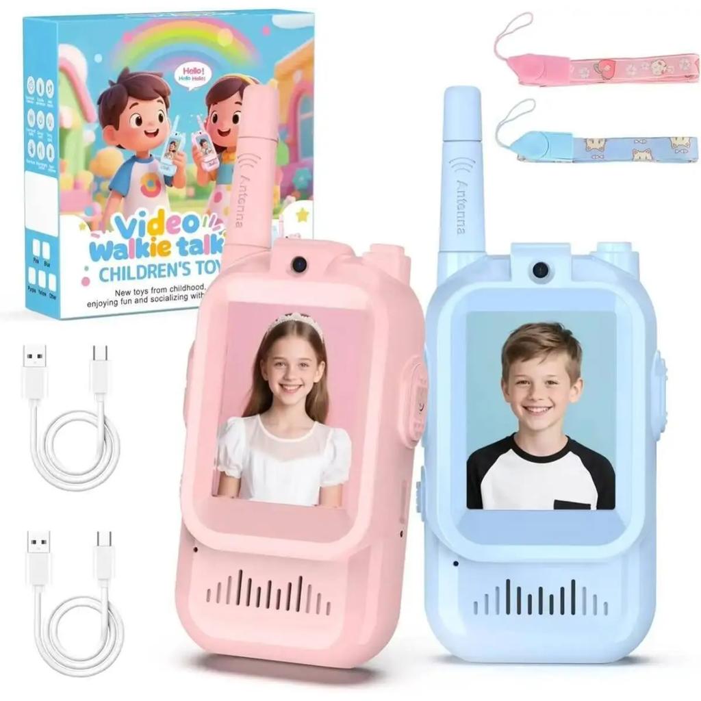 Kinder Video Walkie Talkie Set 2 Stück Wiederaufladbar 2-Zoll High-Definition Bildschirm Ein-Klick-Anruf Cartoon Gegensprechanlage Geschenk