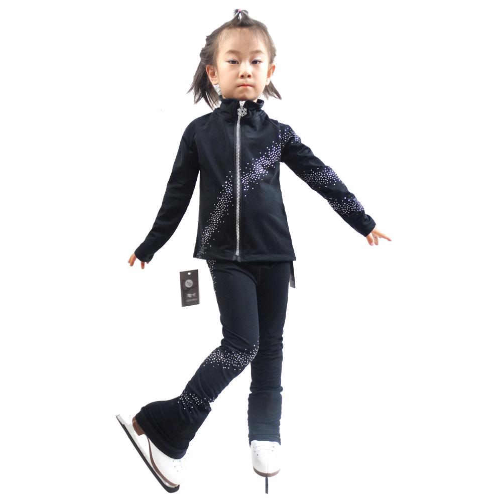 LIUHUO Children's Figure Skating Suit: Fashionable Black Diamond-Accent Pants and Training Costume