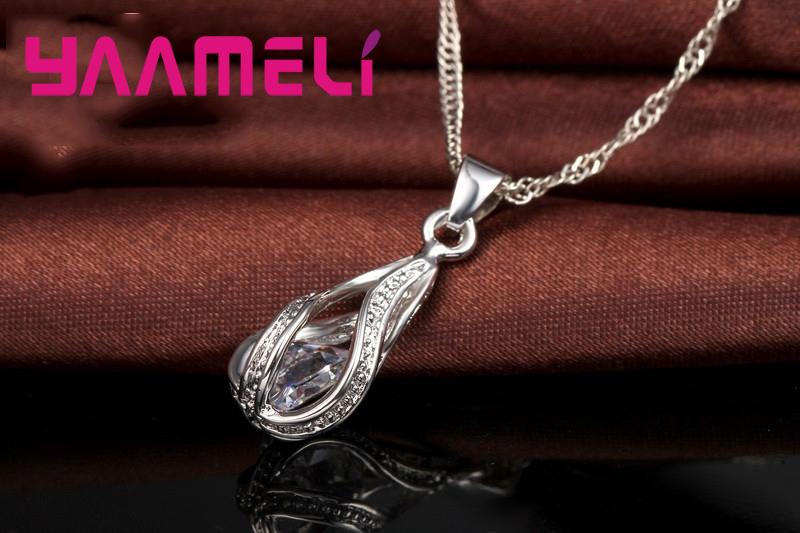 Wassertropfen Zirkonia 925 Silber Plated Schmuckset Für Damen Anhänger Halskette Creolen Hochzeitsparty Zeremonie Ring