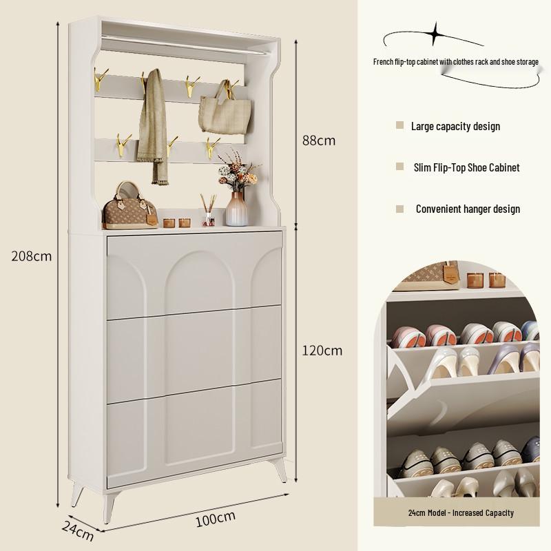 Ultra-Thin Flip-Top Shoe Cabinet & Coat Rack for Entryway Hallway Storage
