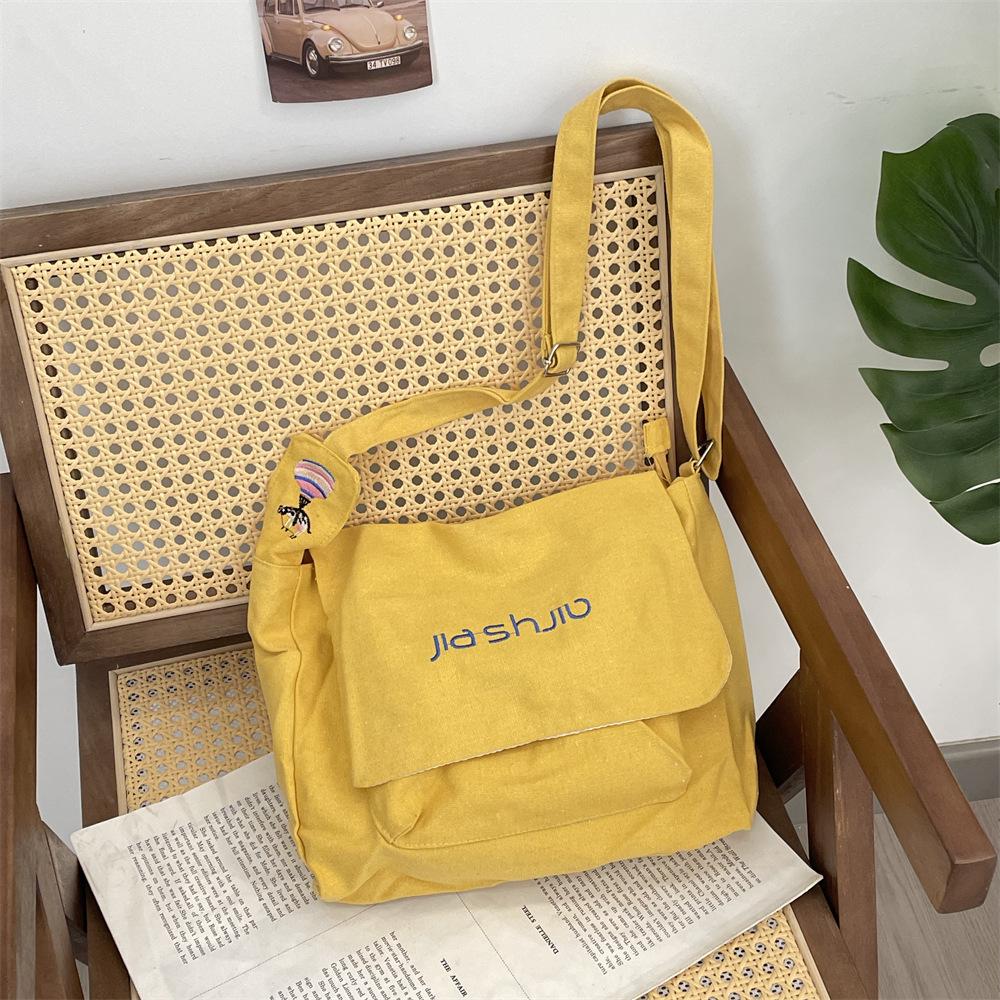 5 New simple solid color lazy style literary commuter large-capacity bag shoulder canvas bag messenger bag bag