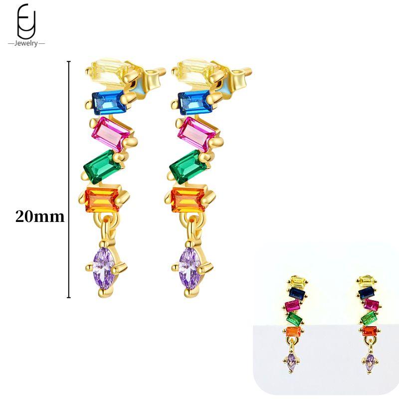 925 Silver Ear Buckles Fashion Hoop Earrings Colorful Crystal Pendants Gold Earring Premium Luxury Women's Jewelry Gift
