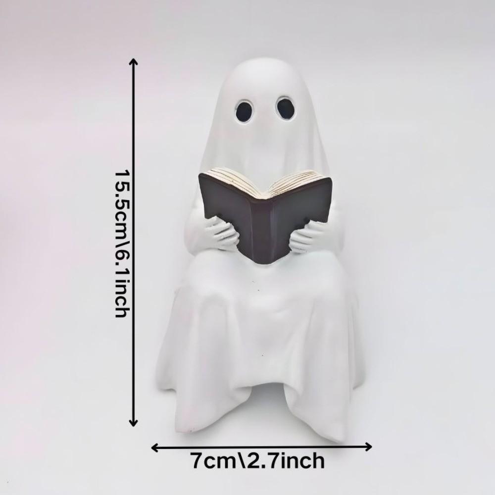 New Halloween Sit Specter Statue with Book Resin Reading Specter Statue Miniature Size Figures Decoration Desktop Decoration