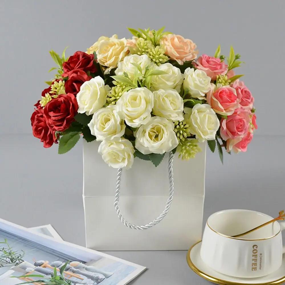 10 Heads Artificial Rose Bouquet Silk 31cm Western-Style Floral Decor 6 Colors Artificial Flowers Wedding Decoration Flowers