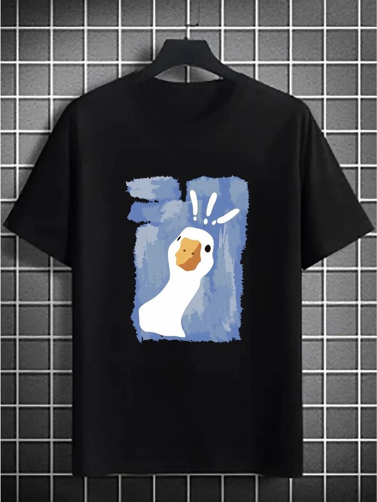 T-shirt Grafiche Casual Taglie Forti Unisex Per l'Estate, T-shirt Oversize Stampa Anatra Punto Interrogativo, Abbigliamento Unisex Trendy Chic Unisex