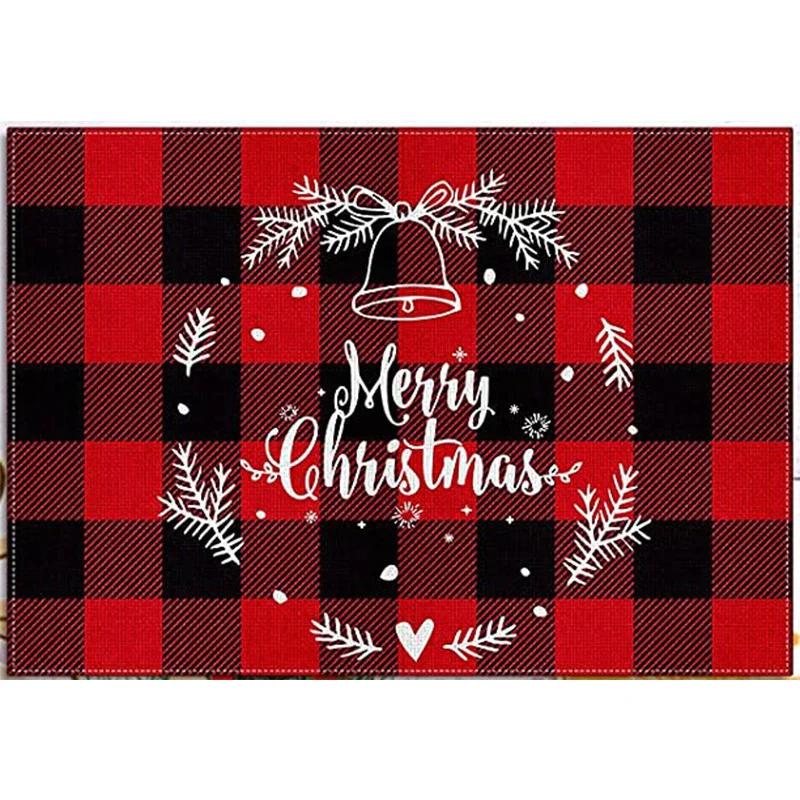 Christmas Placemats Table Mats Plaid Snowflake Santa Claus Coaster Pad Cup Dining Kitchen Placemat Non-Slip Home Decorations