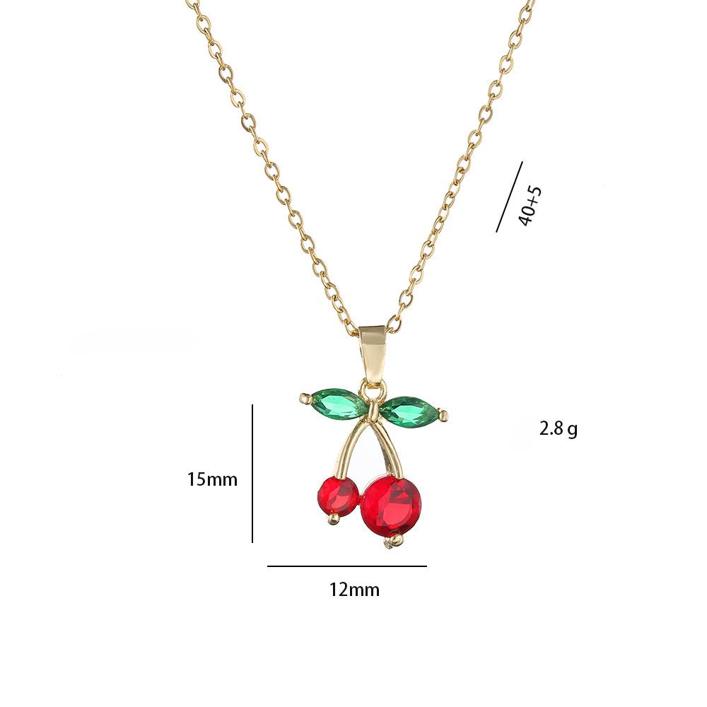 Stainless Steel Chain Classic Shiny Zircon Cherry Pendant Necklace for Women Girls Vintage Cute Cherry Jewelry Accessories Gifts