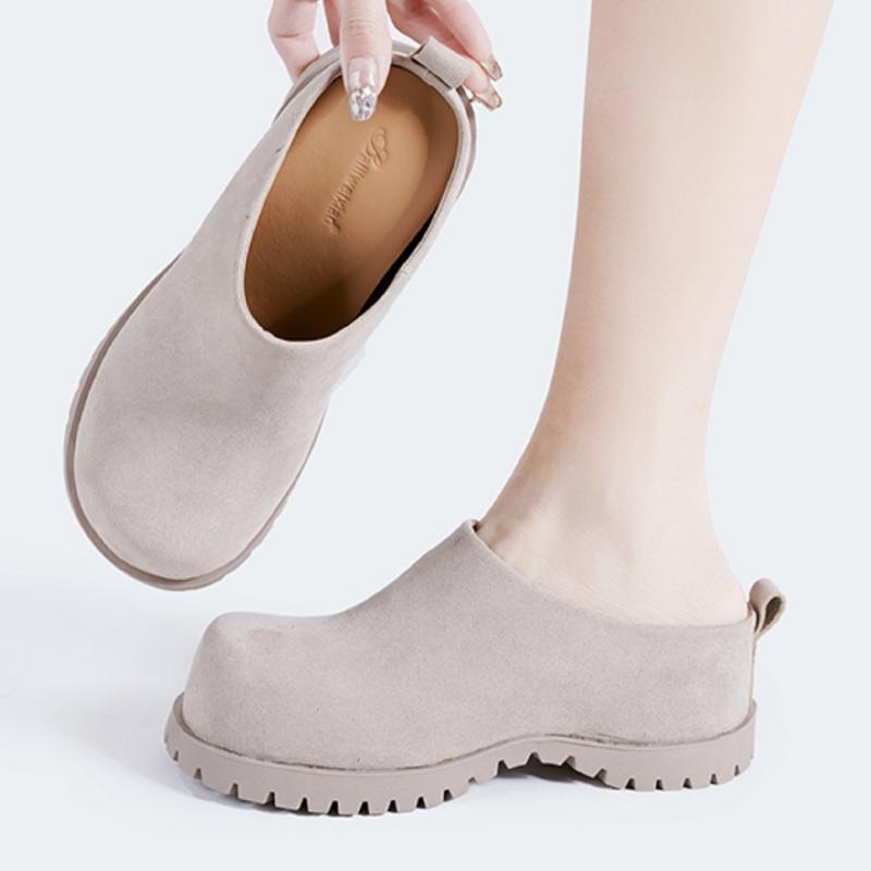 Fashion High-Quality Faux Suede Wedge Slippers Women Retro Round-Toe Height Increasing Design Slide Sandals Comfortable Non-slip Loafers