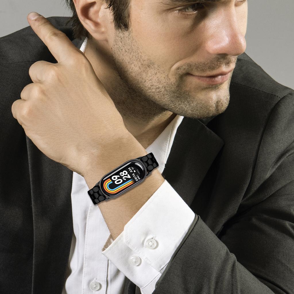 Metal Watch Band for Xiaomi Smart Band 10/9/8 Pearl-Shape Stainless Steel Black Wrist Strap