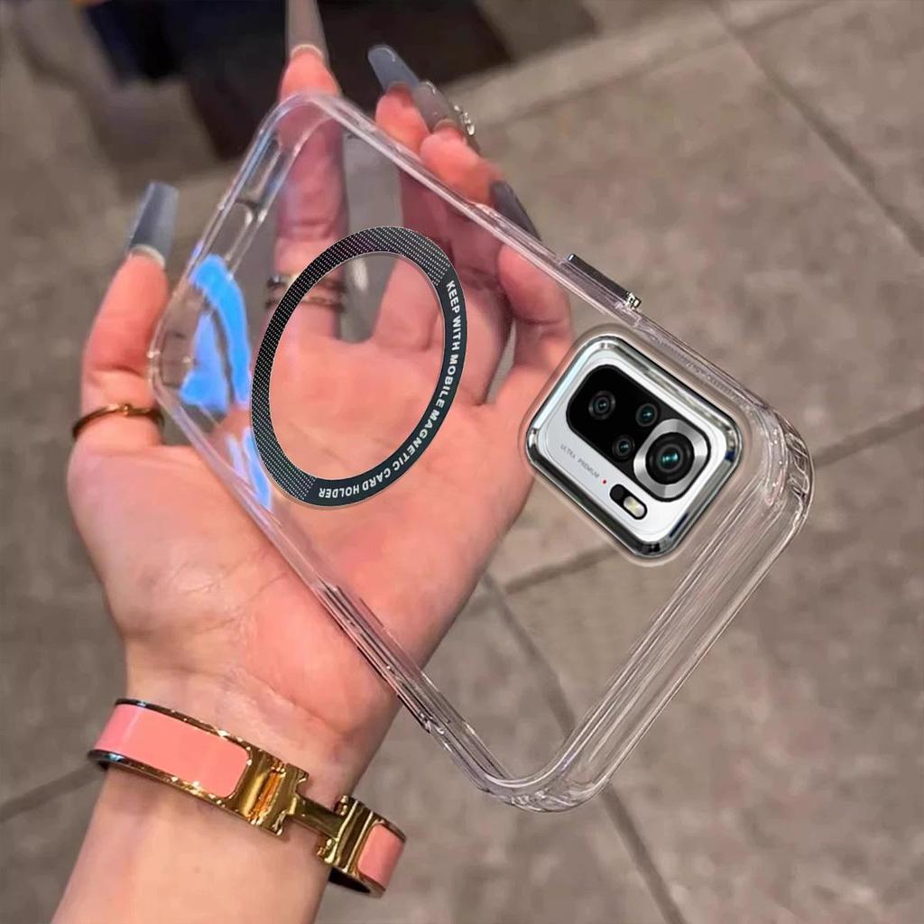 Case for Xiaomi Redmi Note 10S 4G,10 4G,POCO M5s Minimal Semi-Transparent Magnetic Casing Raised Electroplated Lens Bezel Anti-Slip Drop Resistant