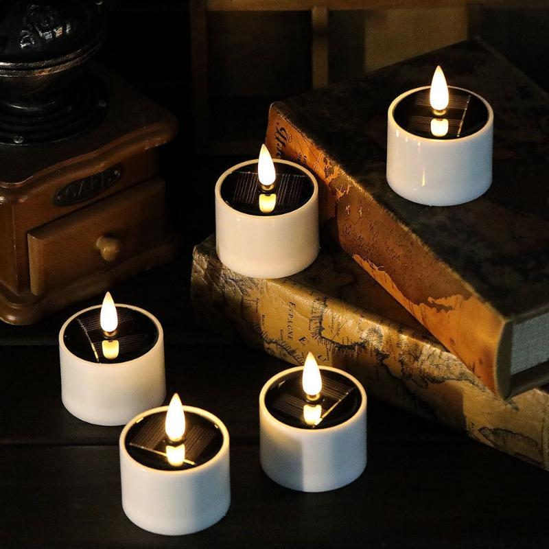 6 Stück Solarbetriebenes Kerzenlicht für den Außenbereich, wasserdicht, flammellos, für Party, Garten, Zuhause, Rasen, Tisch, Valentinstags-Atmosphäre-Dekor