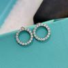 New Vintage 100% Pure 925 Sterling Silver Earrings Pave Aaa Zircon Round Shape Ear Studs Earrings For Women Luxury Fine Jewelry
