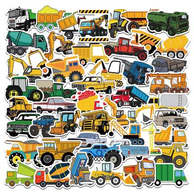 50 Waterproof Stickers: Cross-Border Children's Truck Engineering Vehicles for DIY, Skateboards, Suitcases & More