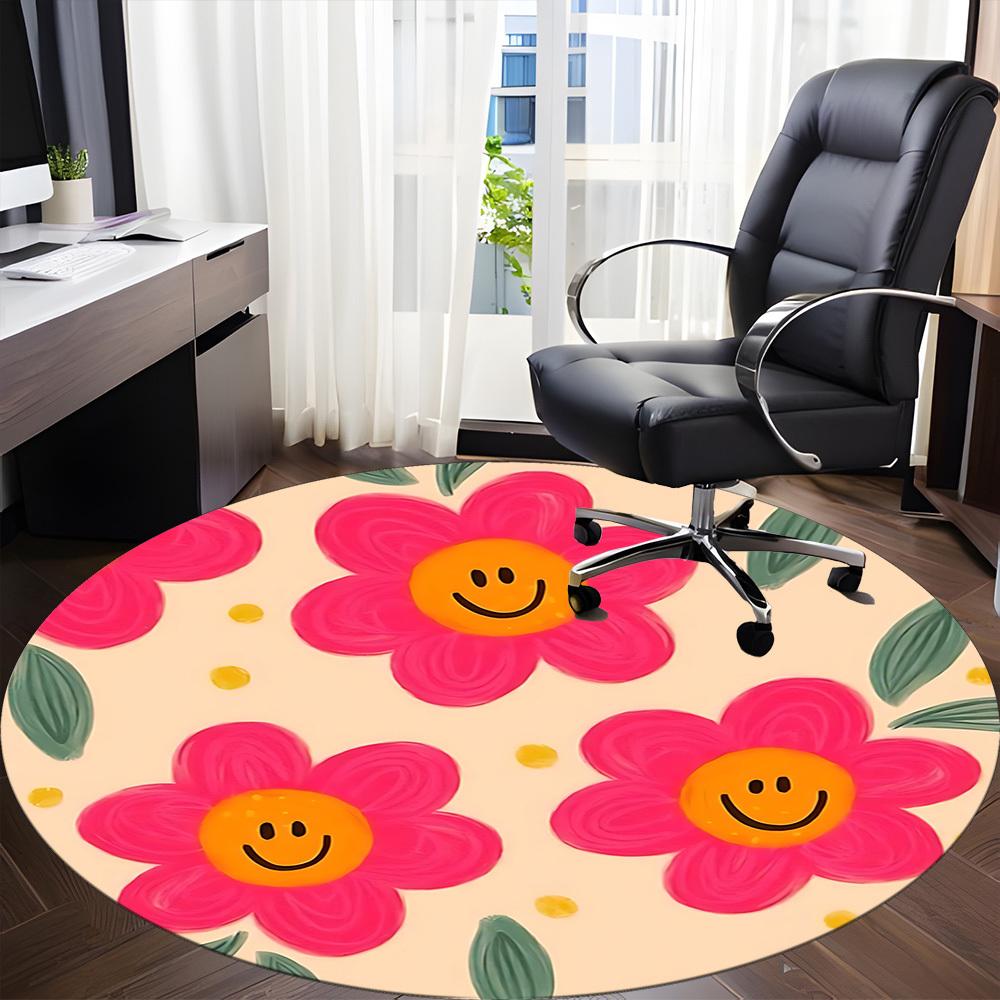 1pc Flower Smiley Office Round Rug, Non-slip, Soft and Durable Office Rug for Interior Decoration, Perfect for Office, Beautiful Decoration Yy26032407