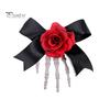 Halloween Hair Pin Skeleton Hand Frame Artificial Rose Flower Bow Decoration Hair Clip Dark Horror Style Hairpin