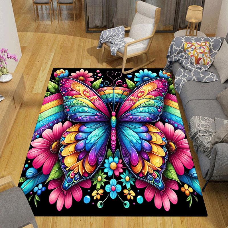 1pc Colorful butterflies Print, Design Indoor Area Rug - Soft, Anti-Slip, and Durable Gaming Room Decor for Bedroom