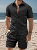 Men's Jacquard Polo Set Summer Thin Plaid Short Sleeve Casual Sports Outfit
