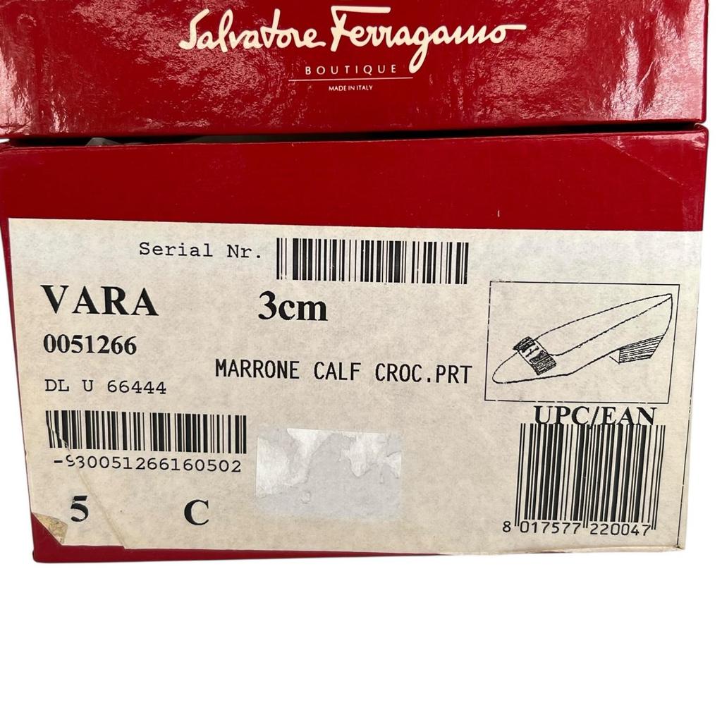 Ausgezeichnete Salvatore Ferragamo Pumps VARA Vara Schleife Braun Krokodil Damen 5 Gebraucht