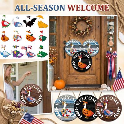 Interchangeable Wooden Ornaments, Holiday And Seasonal Decorations, With Magnetic Parts, Replaceable Welcome Signs, Suitable For The Home.