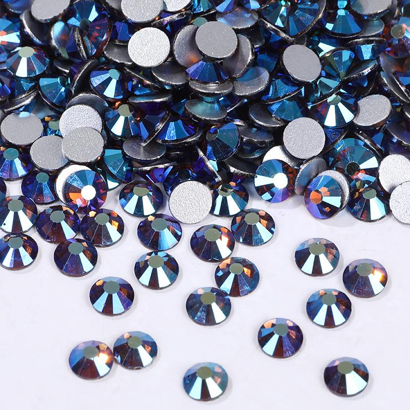 Color Ab Crystal Glass Flat Bottom Drill Round Nail Drill Diy Colorful Nail Jewelry