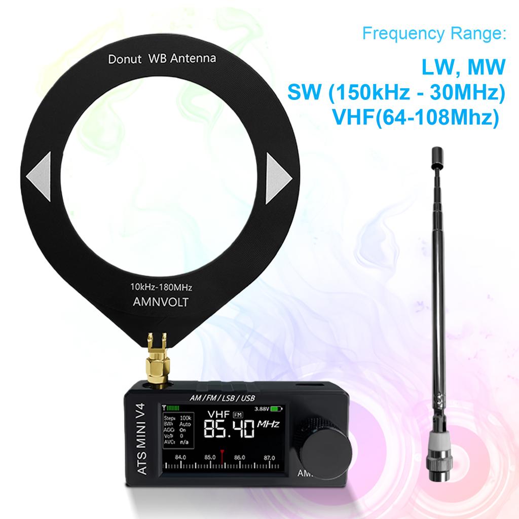 AMNVOLT V4/V3S ATS MINI Radio with Headphone Amplifier Portable AM FM Radio Receiver 1.9inch IPS Screen for Indoor Outdoor
