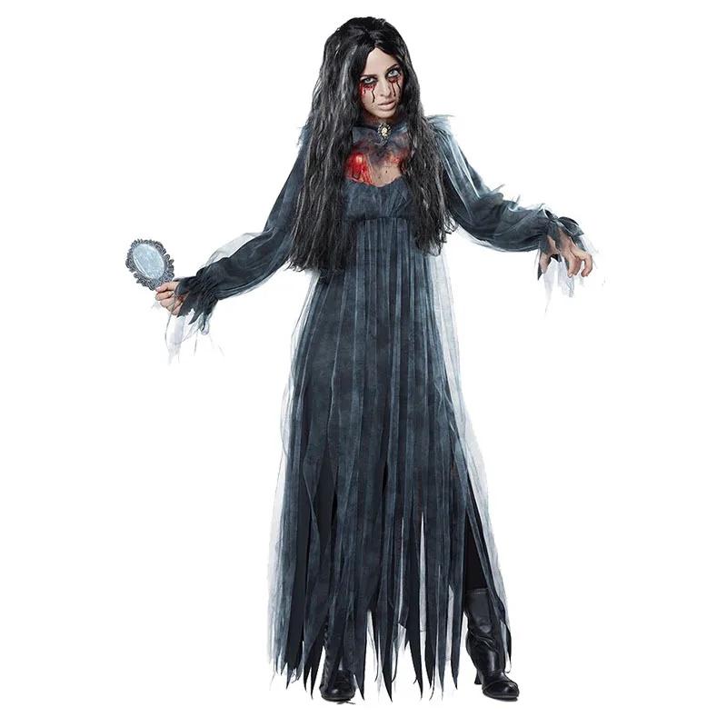Cosplay Sorcière Femmes Zombie Vampire Effrayant Halloween Carnaval Costume Fantôme Sinistre Cape à Capuche Médiévale Jour des Morts M