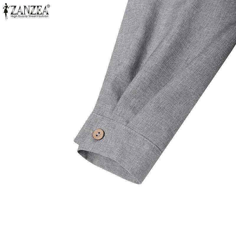 ZANZEA Women Stand Collar Long Sleeve Casual Full Flared Dress