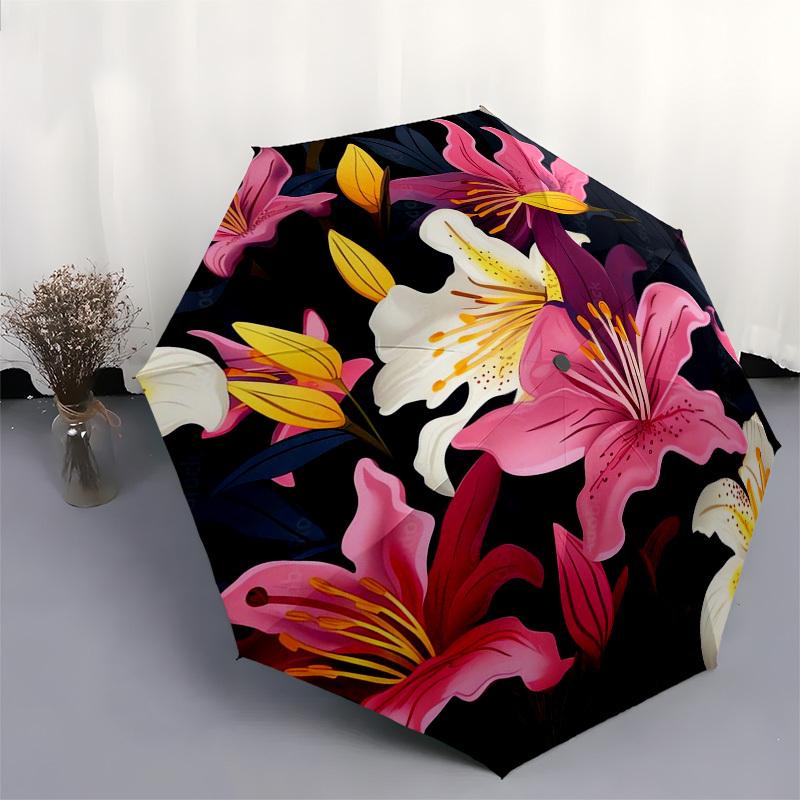1pc Lily Floral Pattern Umbrella with Plastic Handle,Suitable for All Seasons Umbrellaptys26094