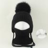 Kids Warm Knitted Hat With Faux Raccoon Fur Pom Matching Scarf Set Winter Cap Boys Girls