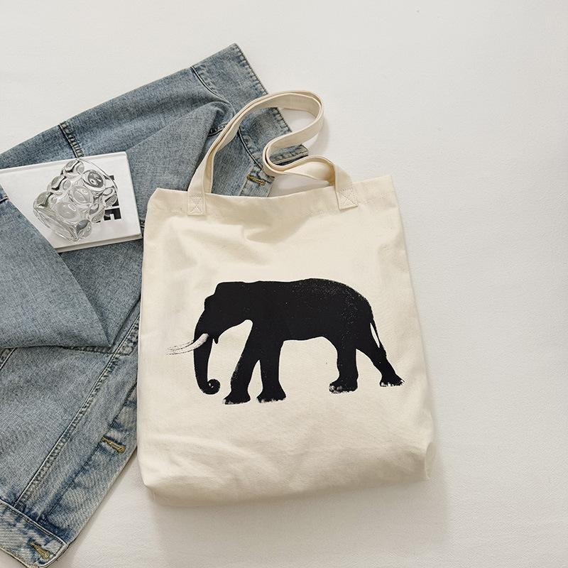 

New canvas bag elephant large capacity versatile loose shoulder bag shopping bag environmental protection bag tote bag брудно-білий