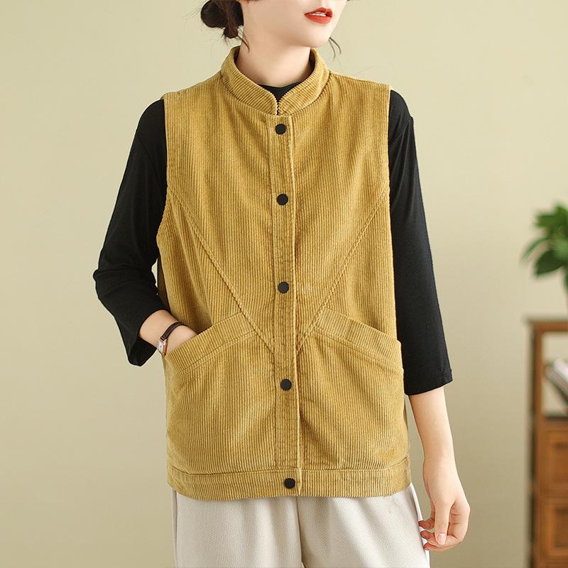 Spring Corduroy Vest Jacket Literary Casual Sleeveless Vest Women