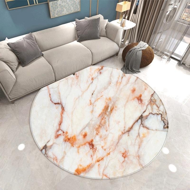 Marble Patterned Circular Carpet Bedroom Mat Dressing Room Living Room Rug Sofa Anti Slip Pad Home Decoration