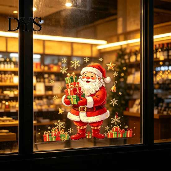 Christmas Theme Wall Decals Window Clings, Cute Santa Claus Snowman Xmas Tree Stickers, Waterproof Festive Glass Film Winter PVC Static Decal