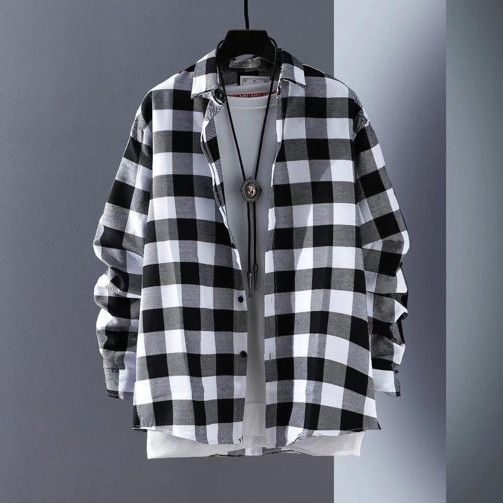 Camicia a quadri a maniche lunghe da uomo: Giacca Stile Coreano Primavera/Autunno 2021 - Trendy e Bello