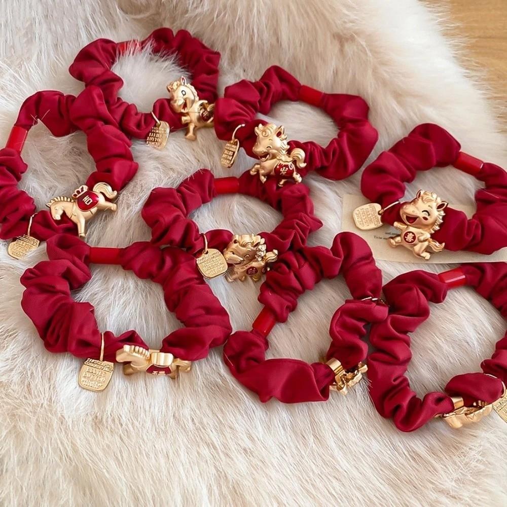 Zinc Zinc Alloy Zodiac Horse Hair Rope Wrinkle Chinese Children Hair Band Red Hair Scrunchies  Kids