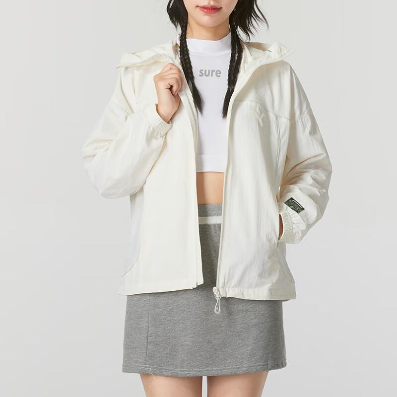 Puma Woven Breathable Running Hooded Zipper Design Drop Shoulder Long Sleeve Jacket Women Jacket Off-White 628763-87
