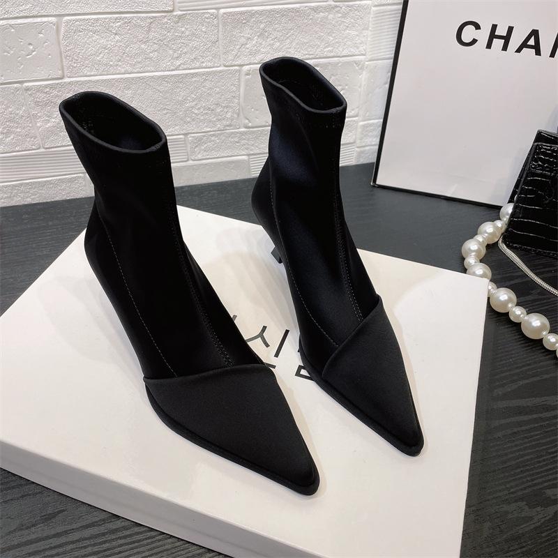 Women Pointed Toe Ankle Boots Elastic Leather Elegant Pumps Woman Autumn Winter New Sexy Party Chelsea Boots Socks Botas Mujer