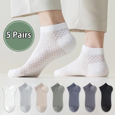 5 Pairs Summer Breathable Men's Mesh Socks Sweat-absorbing Thin Cotton Male Short Socks Low Tube Sports Ankle