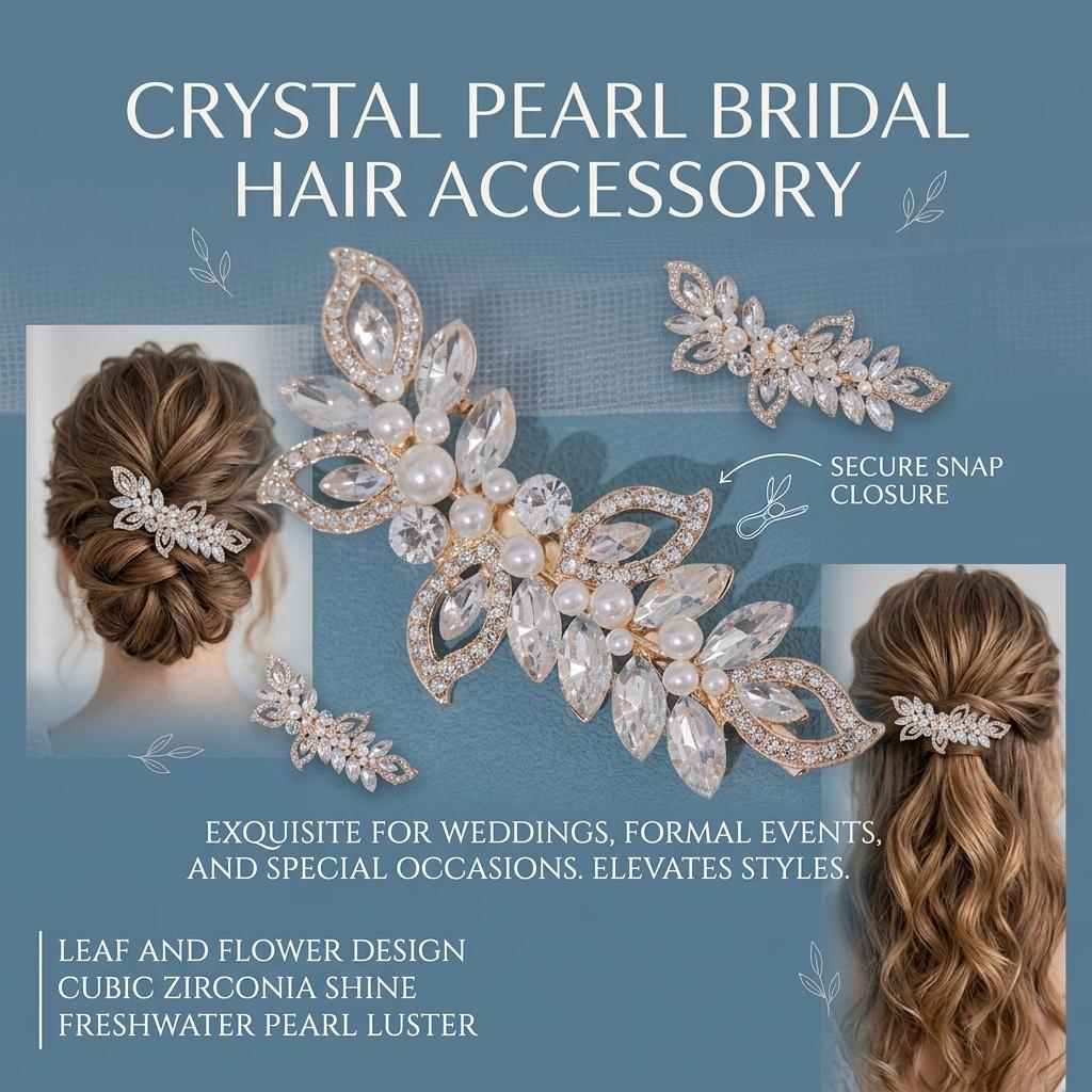 Bridal Rhinestone Pearl Hair Clip Alloy Comb Shaped Accessory With Crystal And Pearl Decoration For Wedding Dress