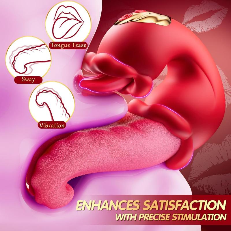 Vibrator Adult Sex Toys for Women - 4 In 1 Tongue Thrusting Vibrators Dildo Rose Sex Toys with 10 Licking Clitoral & 10 Vibration Mode